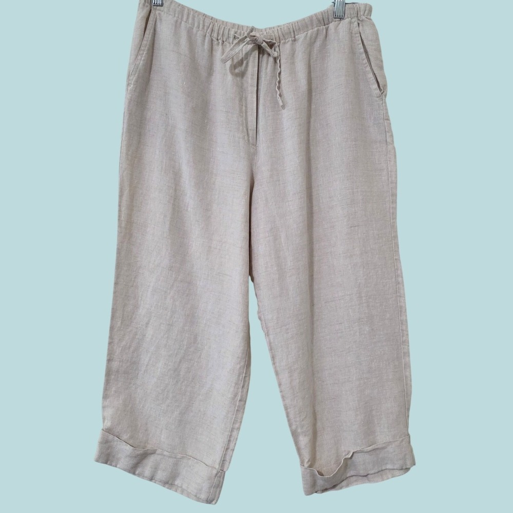 JM Collection 100% Linen‎ Cropped Pants Sz 14 Baggy Barrel Relaxed Beach Capris